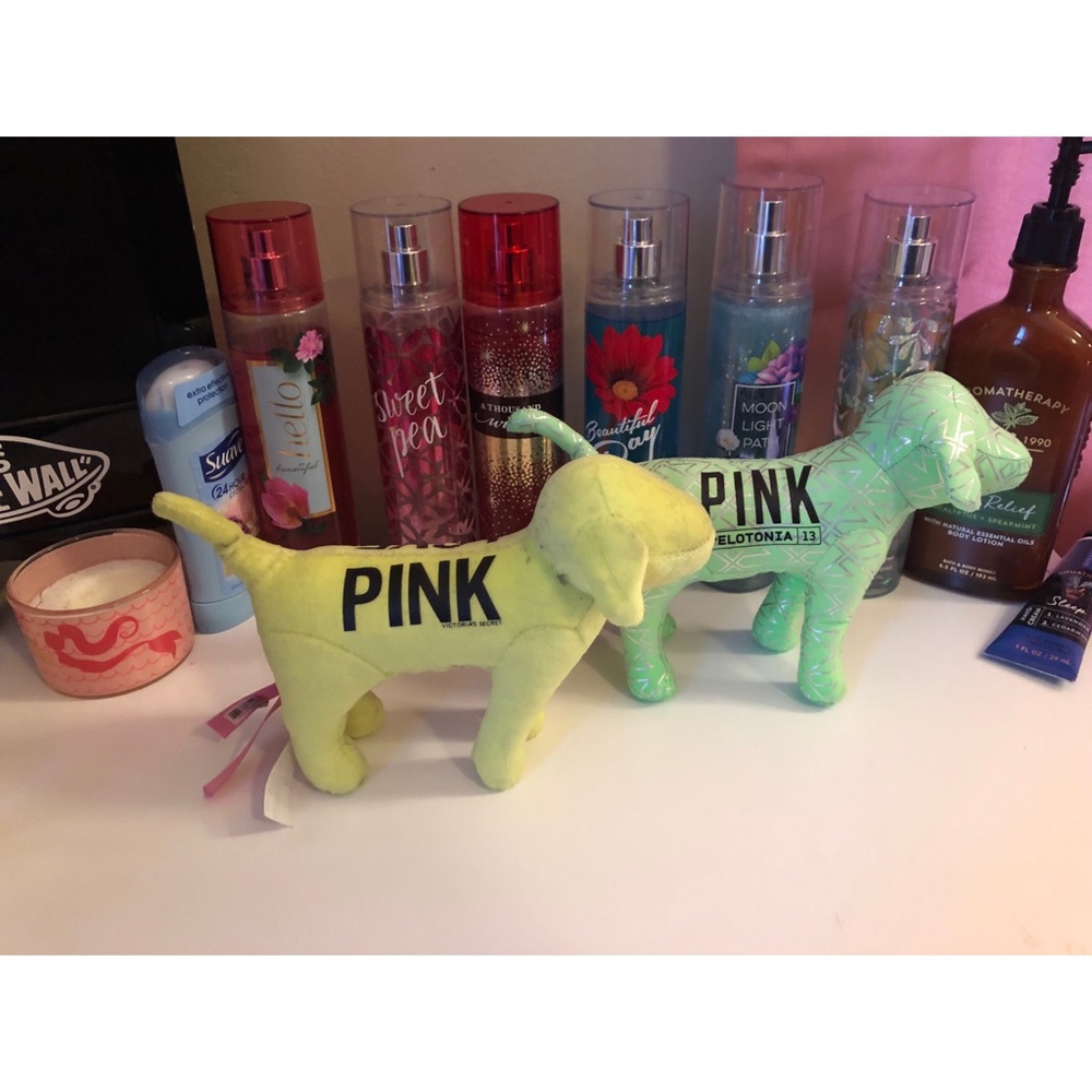 2 pink dogs